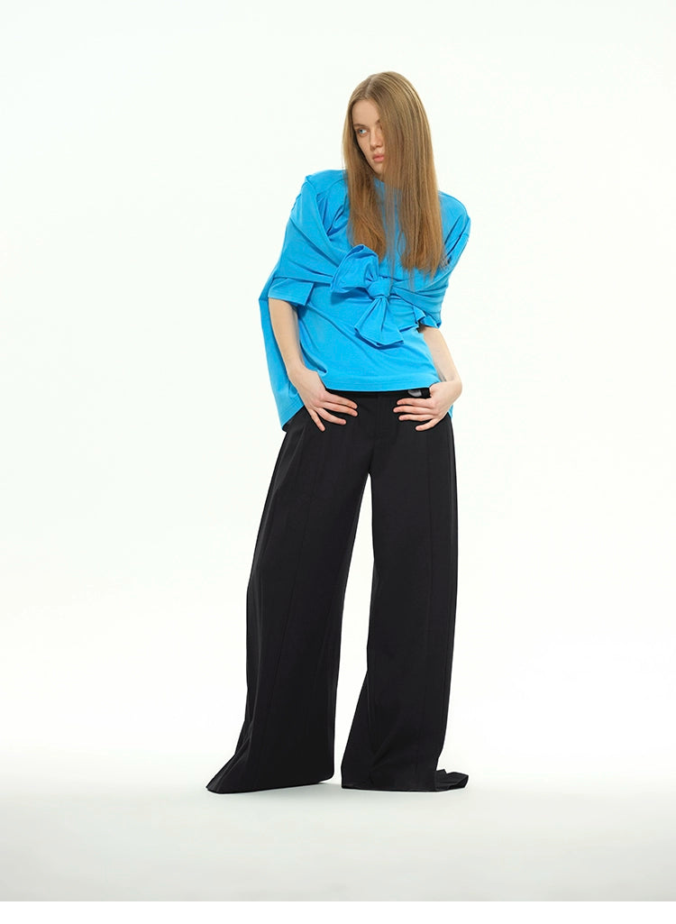 Pleated low-rise wide trouser