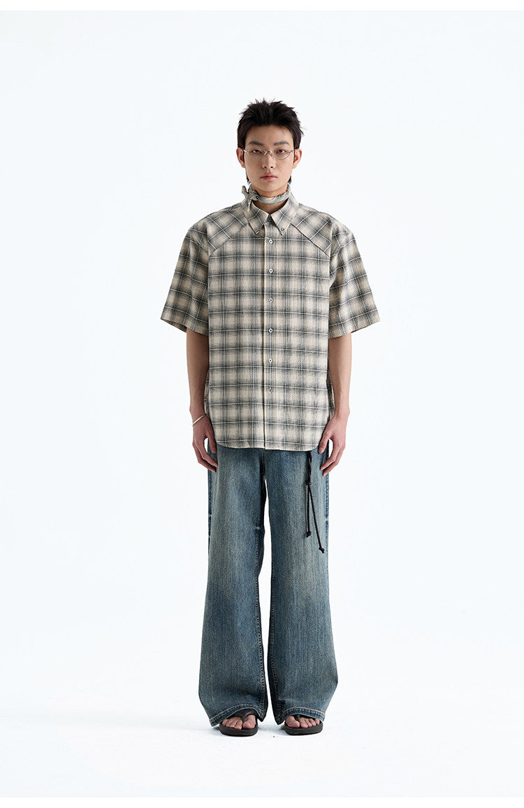 Check Pleated Short Sleeve Shirt