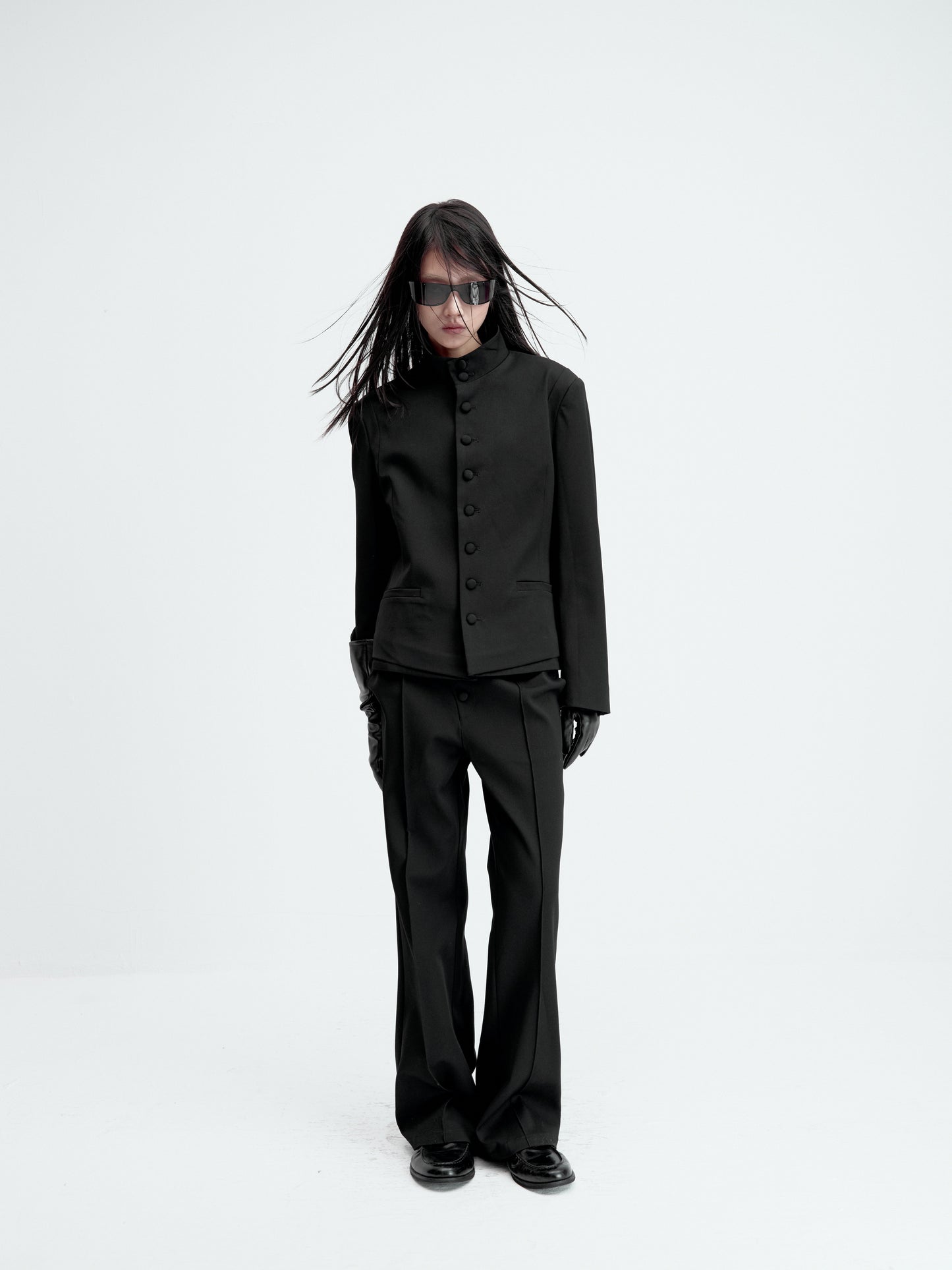 Double-layer buttoned wool jacket