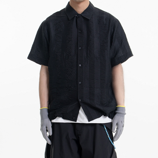 Dark Stripes Pleated Short Sleeve Shirt
