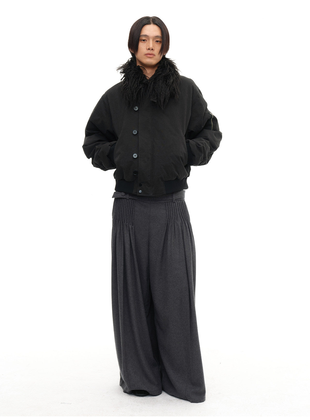 Distressed detachable fur collar n2b cotton jacket