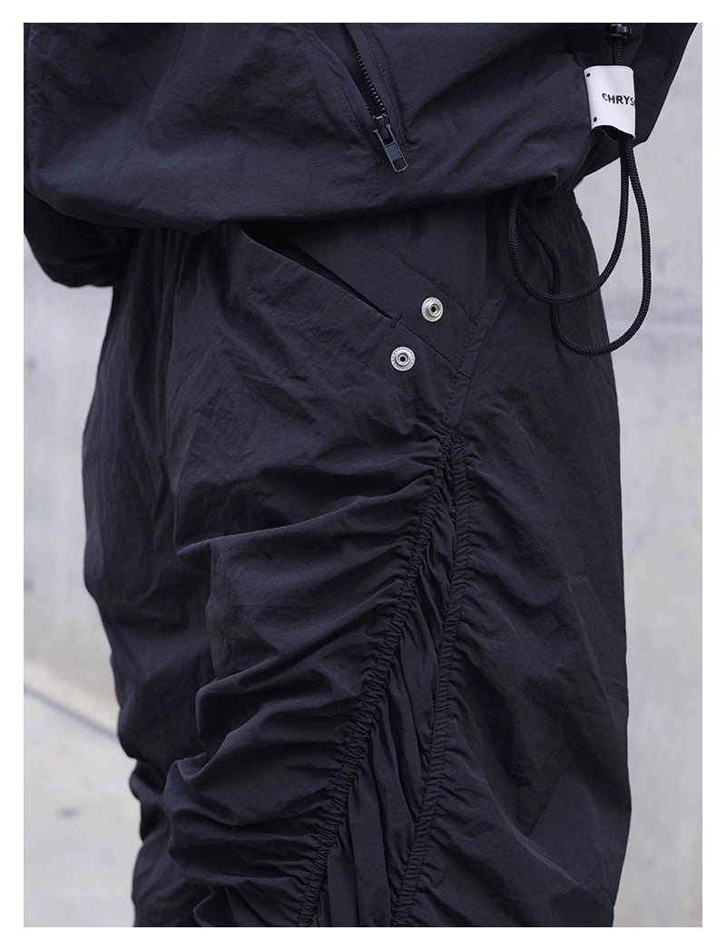 Pleated Spiral Loose Pants Black