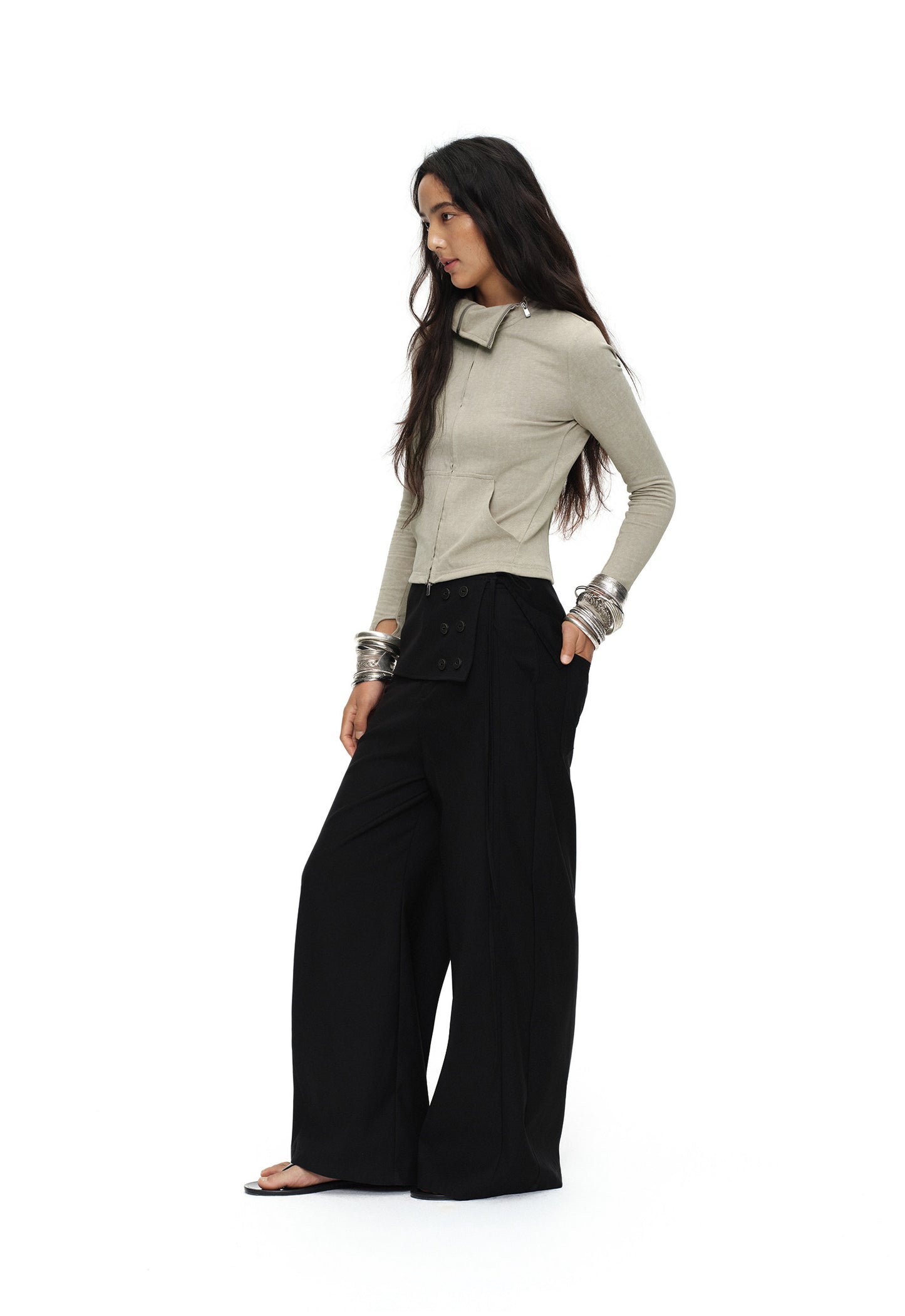 Button-down straight trousers