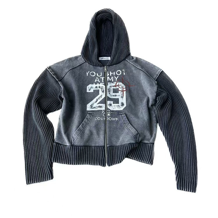Heavyweight Washed Print Roving Patchwork Sweater