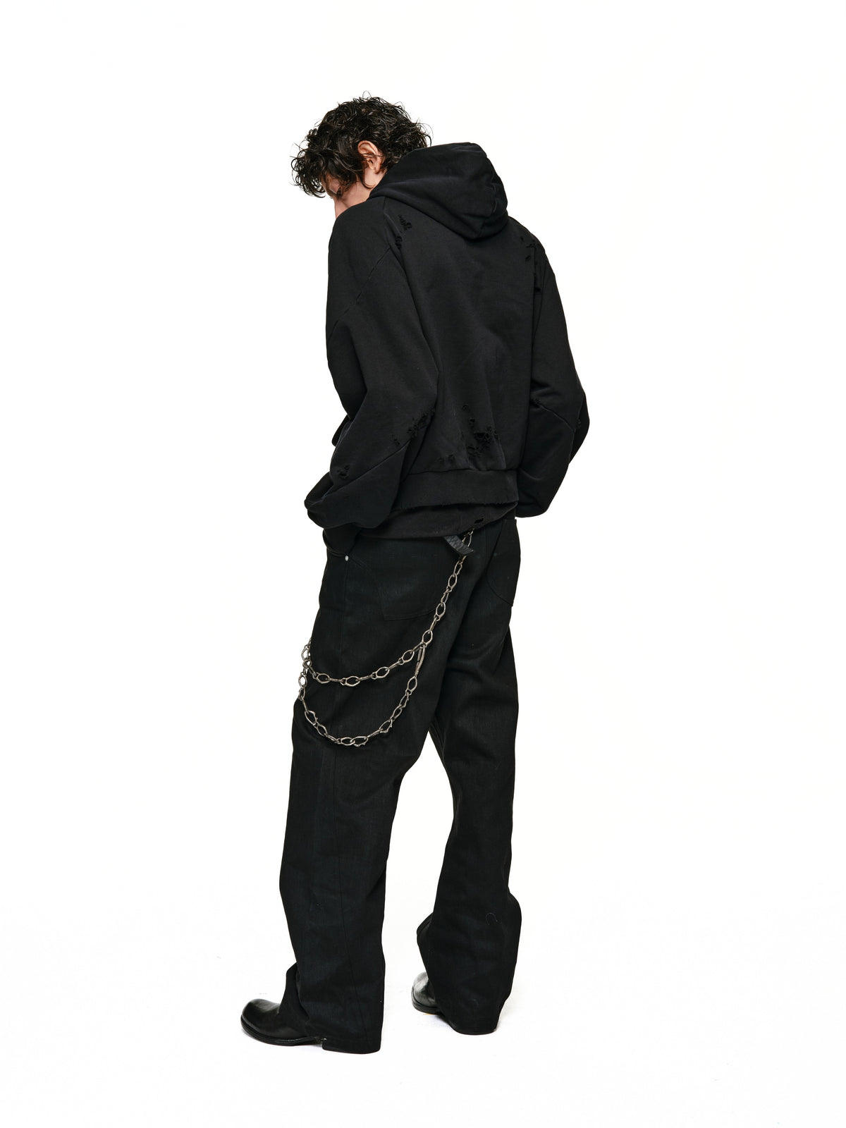 Spiral sleeve damaged zipper sweatshirt