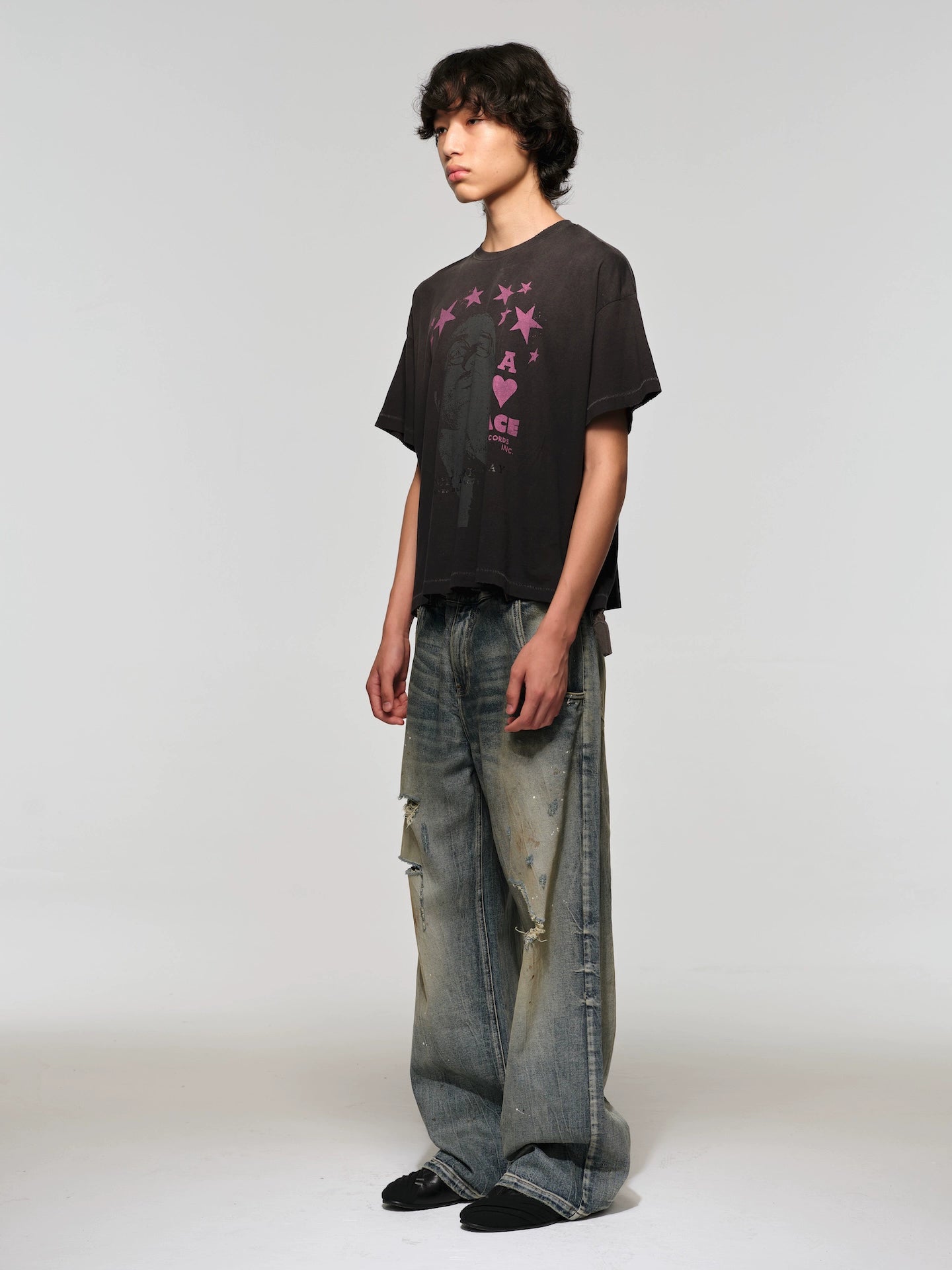 Straight Wash Dirty Ripped Jeans