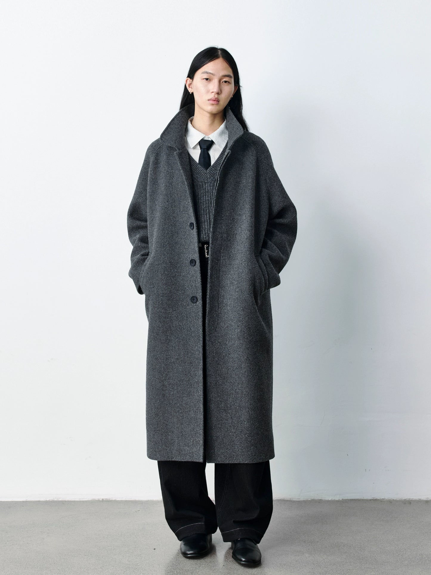 Herringbone Wool Long Coat
