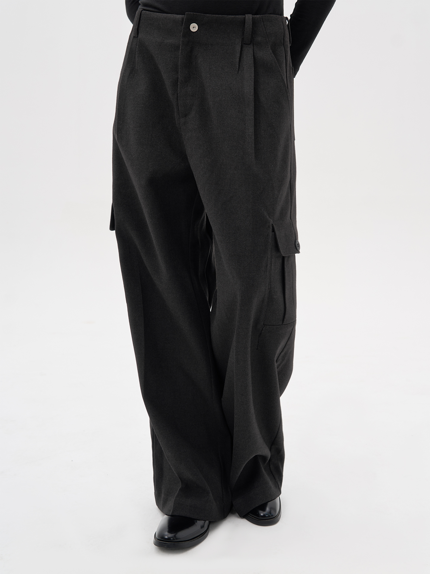 Rock Grey Wool 3D Cargo Trouser