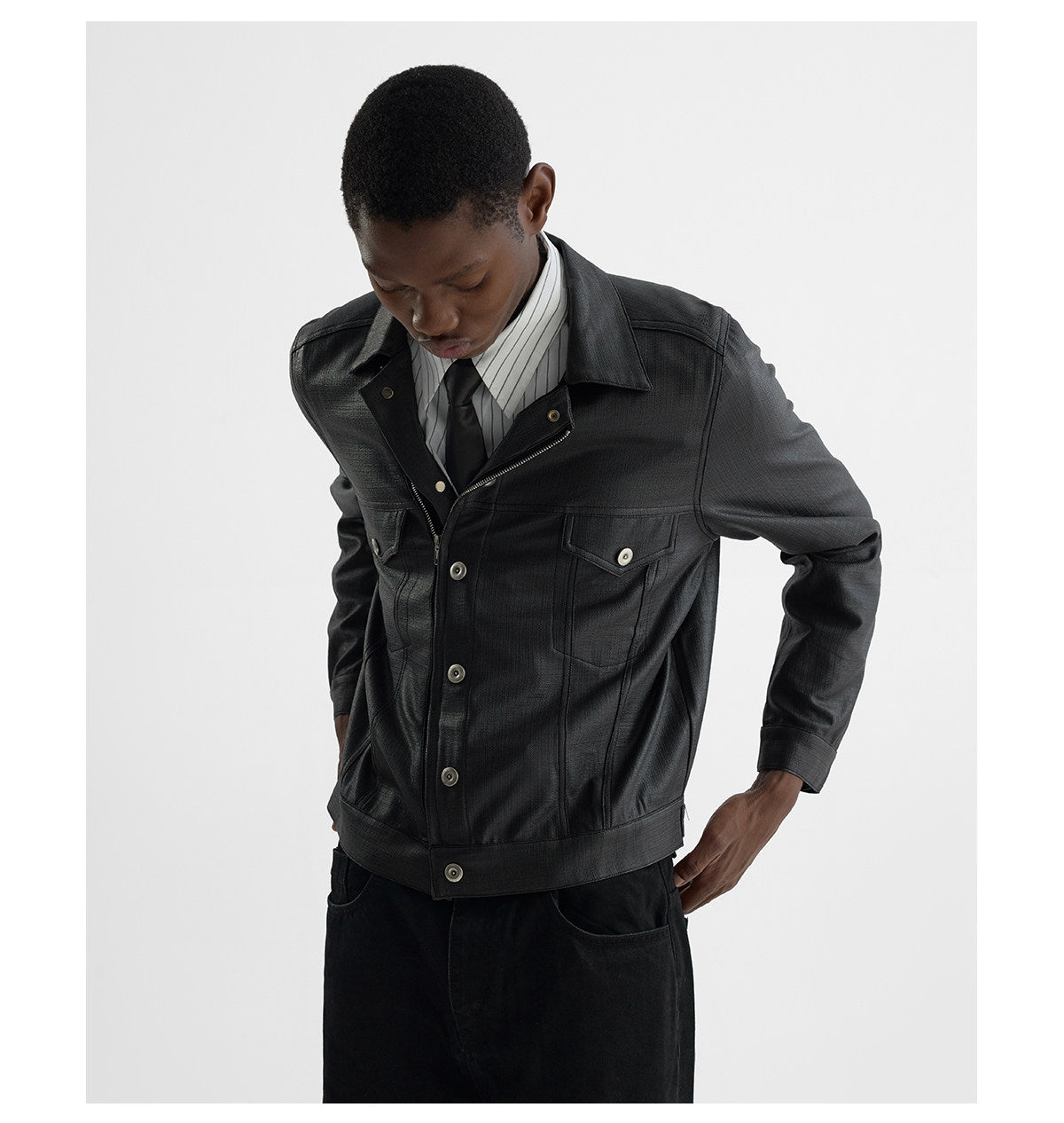 Short Motorcycle Coated Jacket