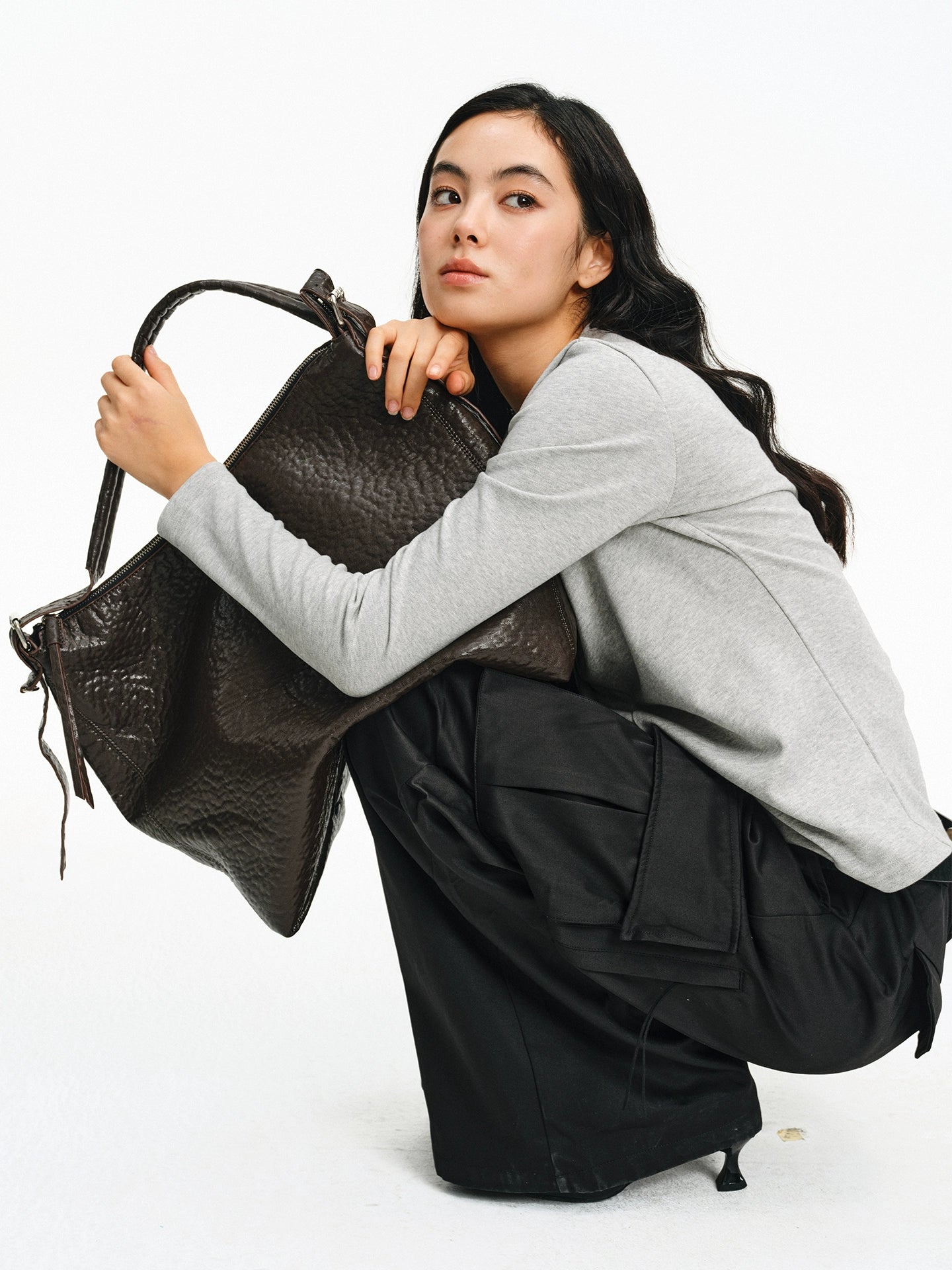 Mountain Texture Crossbody Large Leather Bag