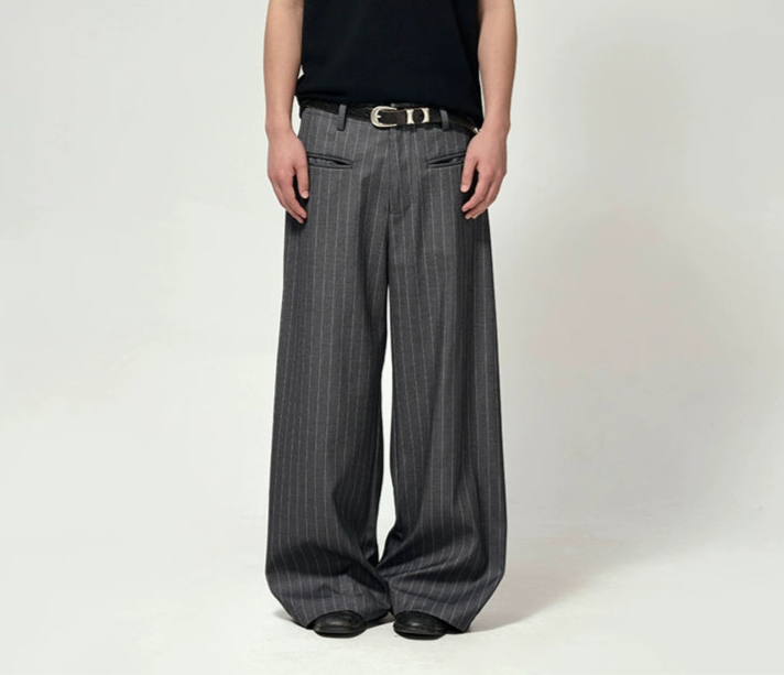 Vintage Wide-Leg Striped Trousers