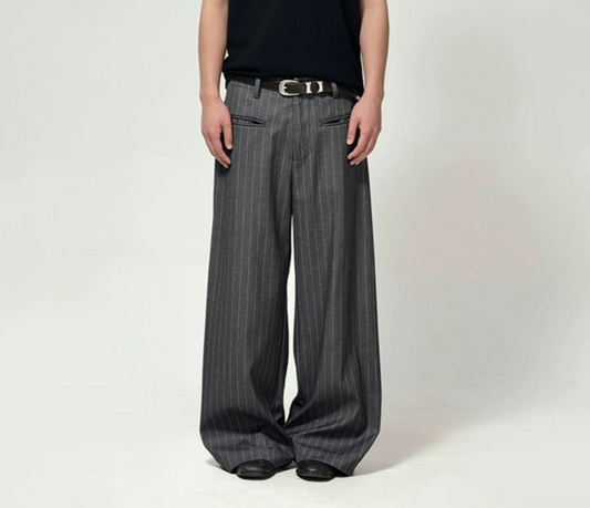 Vintage Wide-Leg Striped Trousers