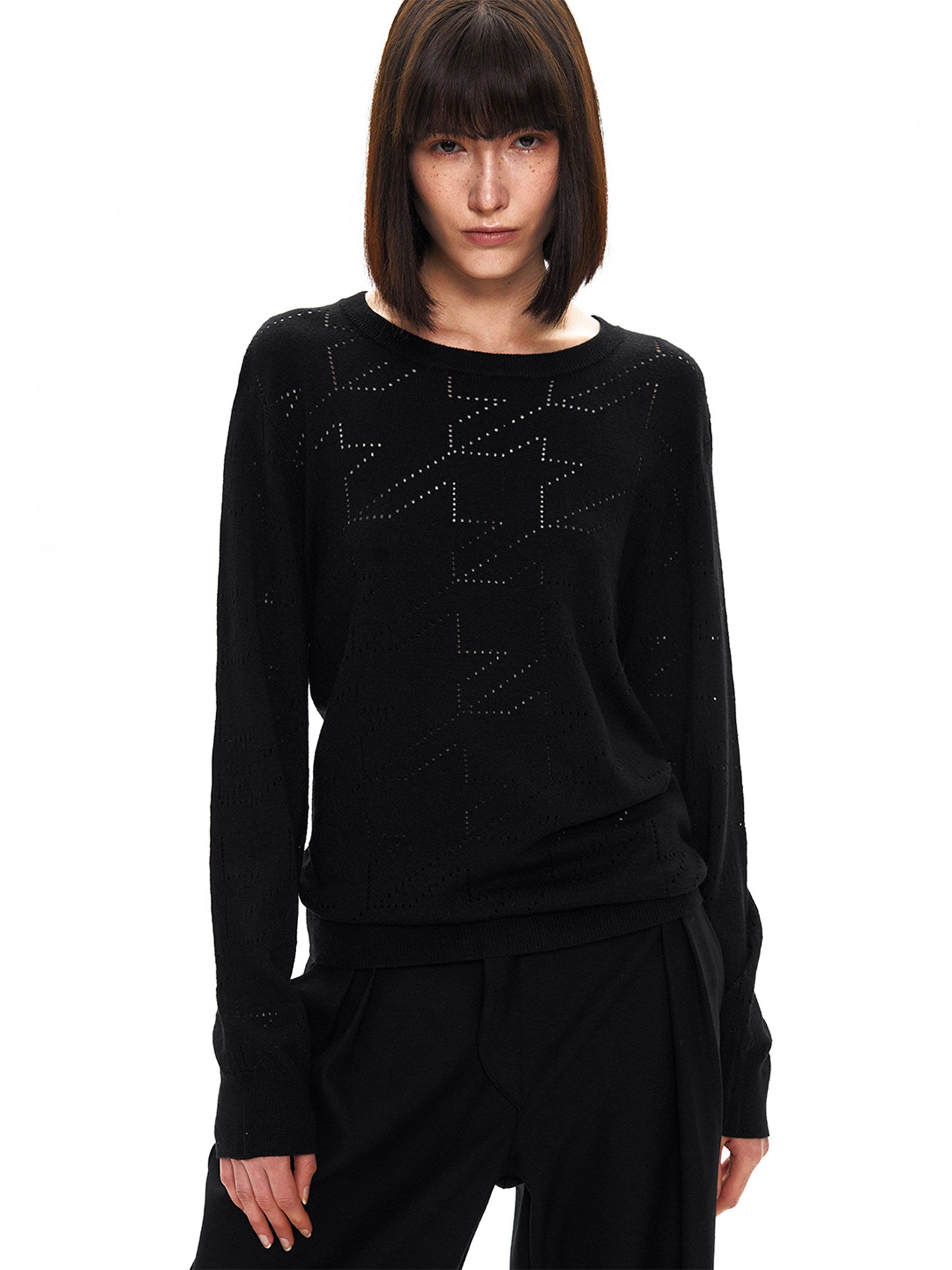 Ebony Black Cut-out Slim Long-Sleeved Sweater