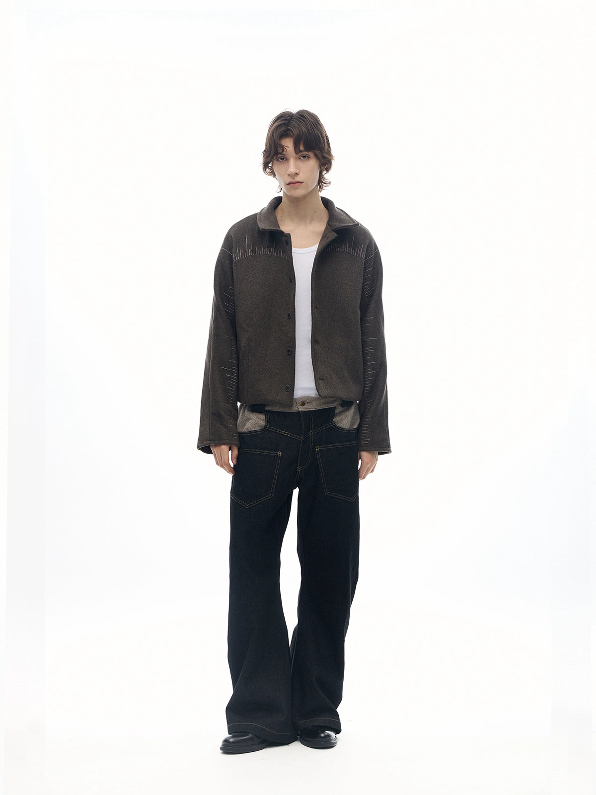 'scarf' panelled raw denim jeans