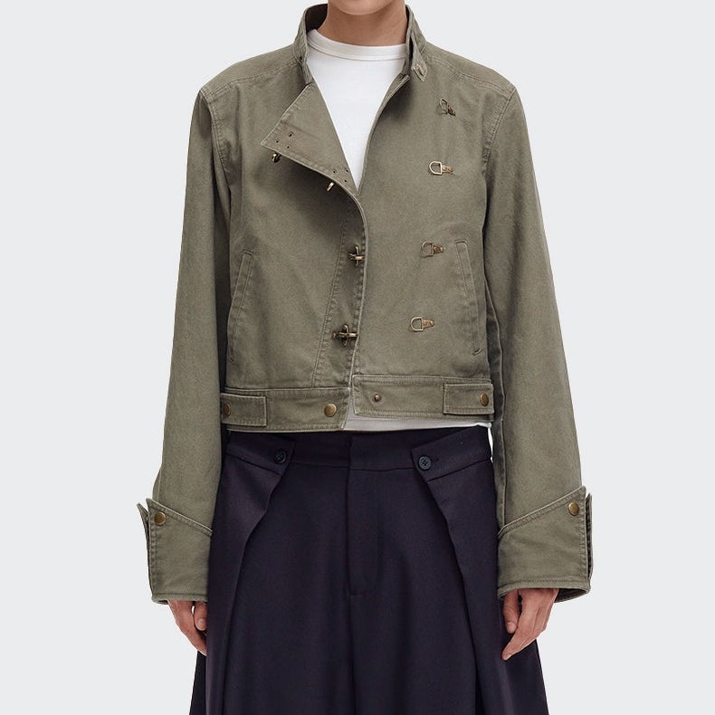 Distressed Vintage Cropped Biker Jacket