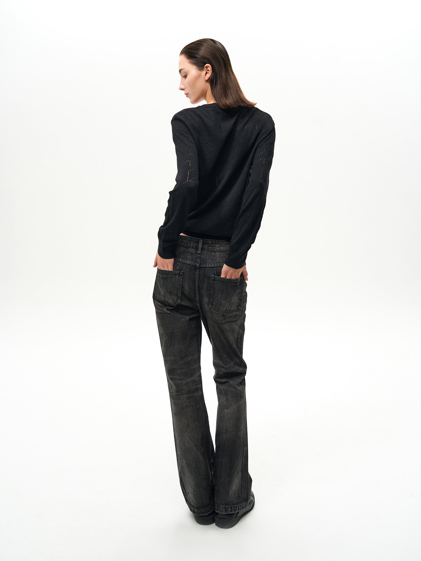 Ebony Black Cut-out Slim Long-Sleeved Sweater