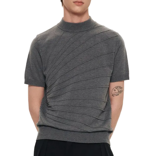 Sculptural Jacquard Mid Neck Short Sleeve Sweater