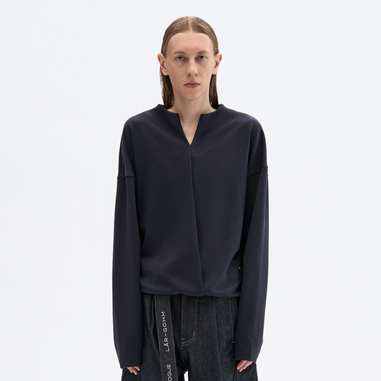 V-Neck Pleats Long sleeve T-shirt