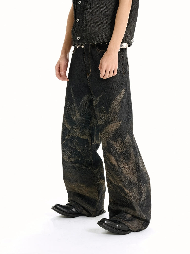 "Paradise Lost" Python Leather Label Baggy Jeans