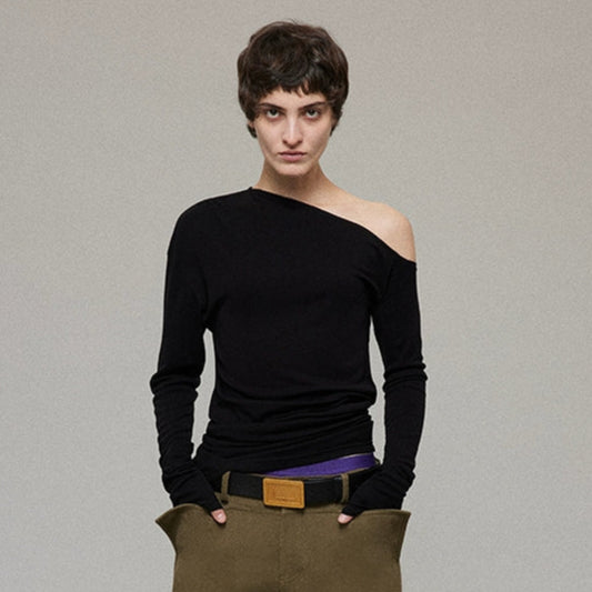Asymmetry Shoulder long sleeve T-shirt