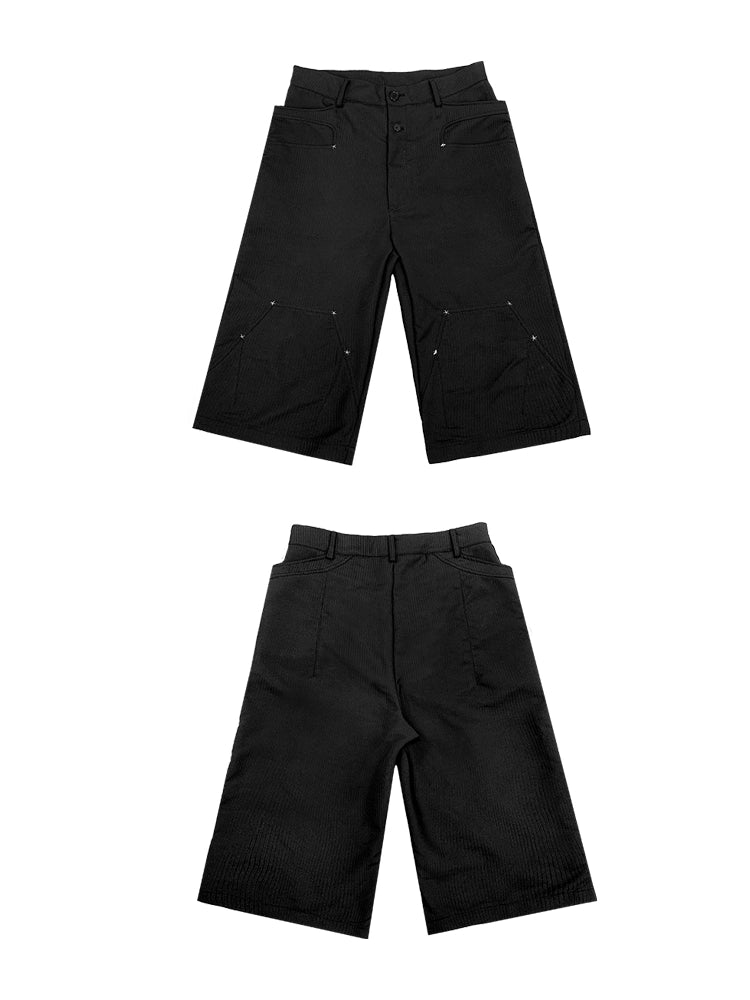 Double waist stripe cropped pants