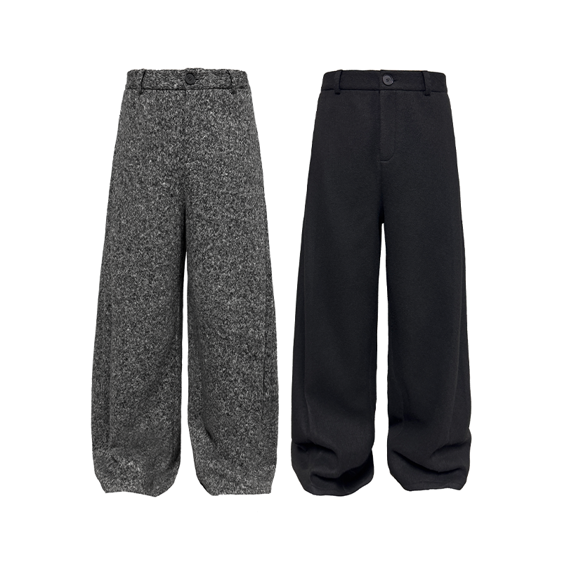 Fan-pleated woolen trousers