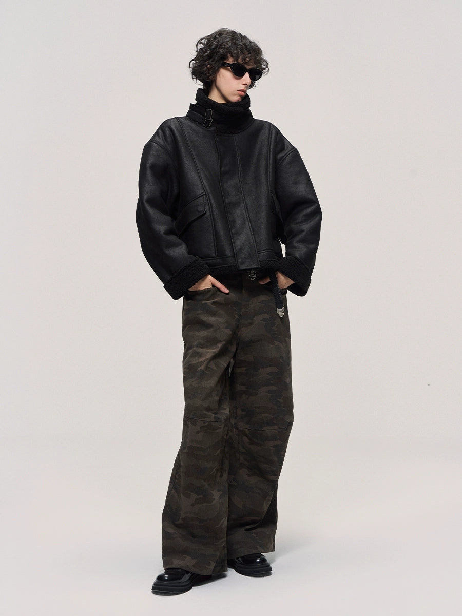 Natural Distressed Suede Fur Jacket