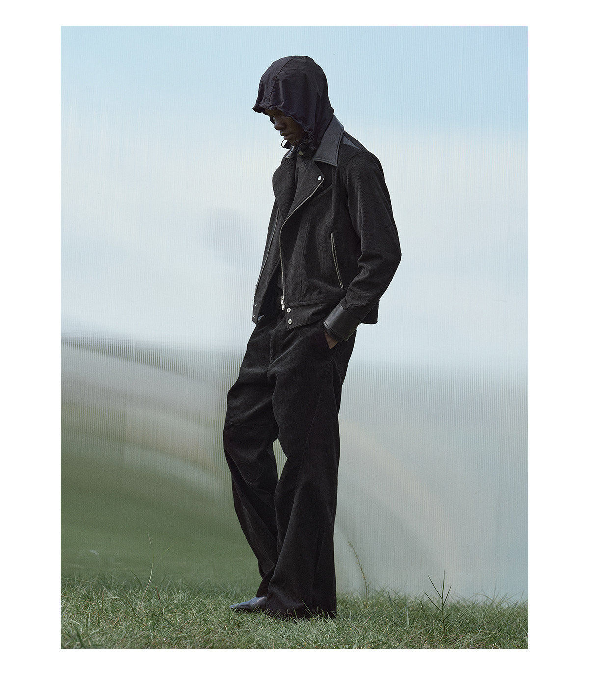 Corduroy patchwork cropped biker jacket