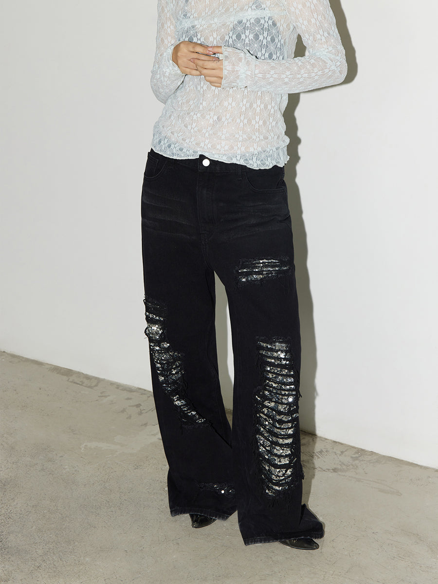 Ripped Wash Damaged glitter jeans