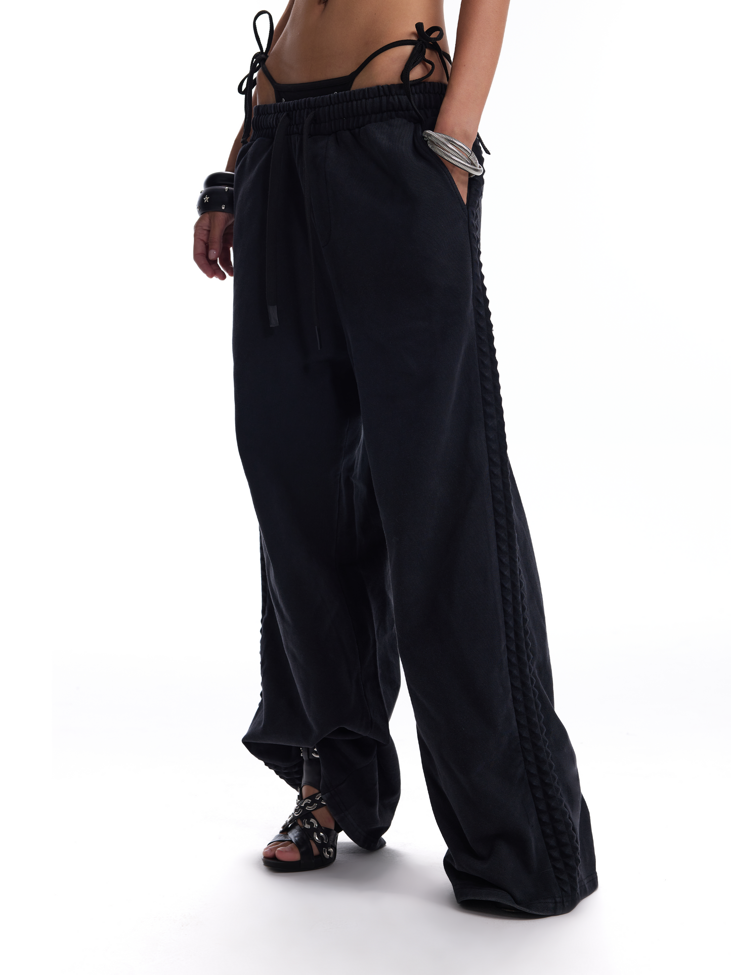 Embossed riveted 3D baggy sweatpants