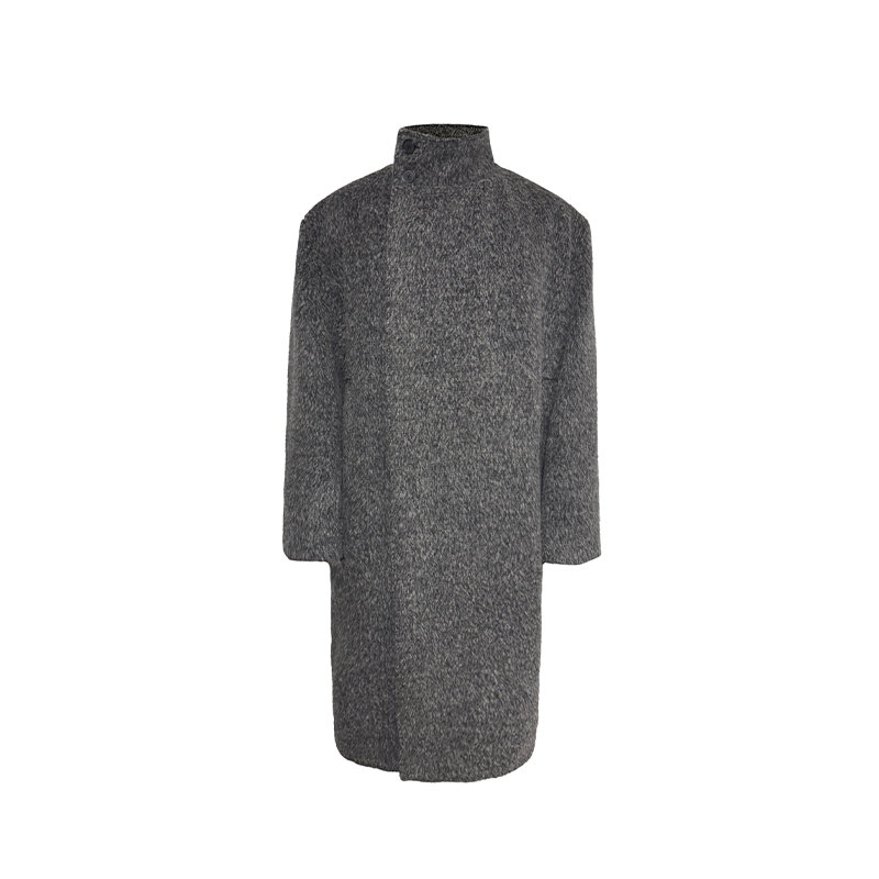 Back pleated diagonal wool coat