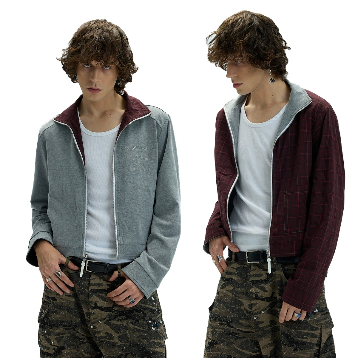 Reversible Checkered Stand up collar jacket