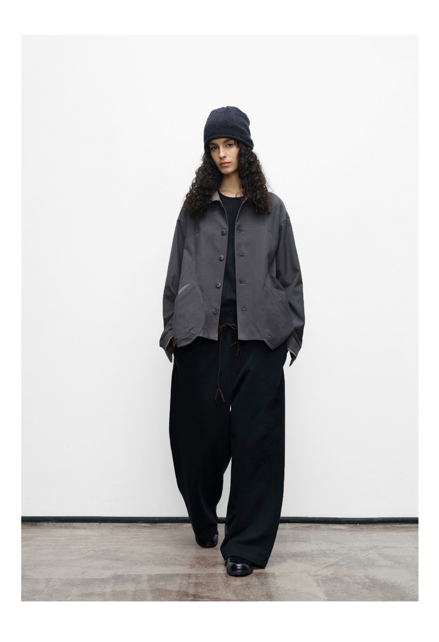 Woven belt wide-leg knit sweatpants