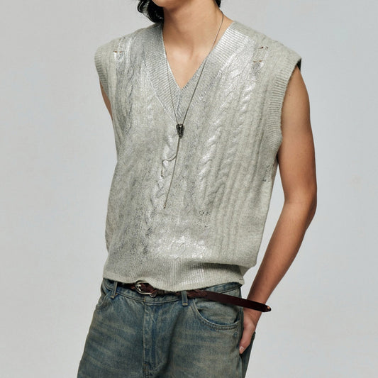 Silver V-neck knit vest