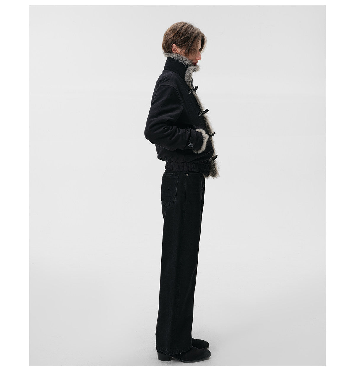 Dyed Fur Leather Cord Horn Jacket