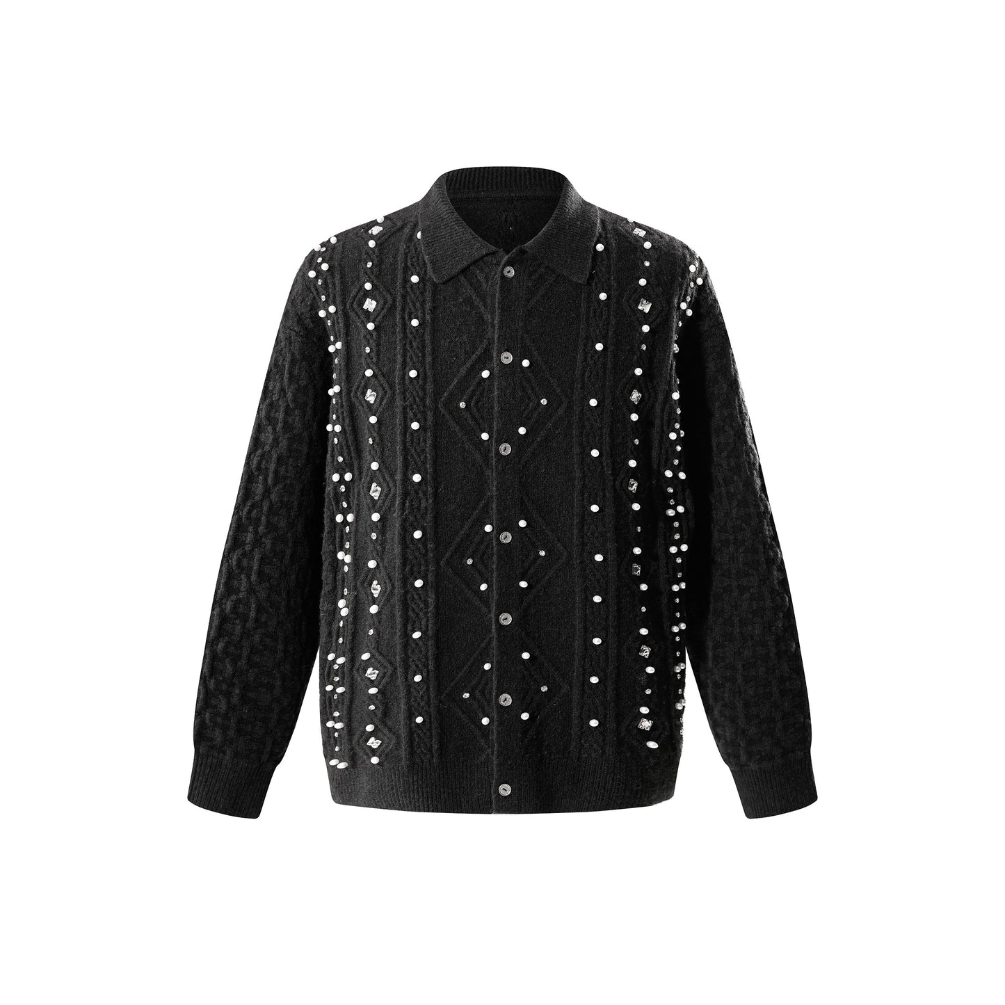 Moon pearl gemstone lapel sweater