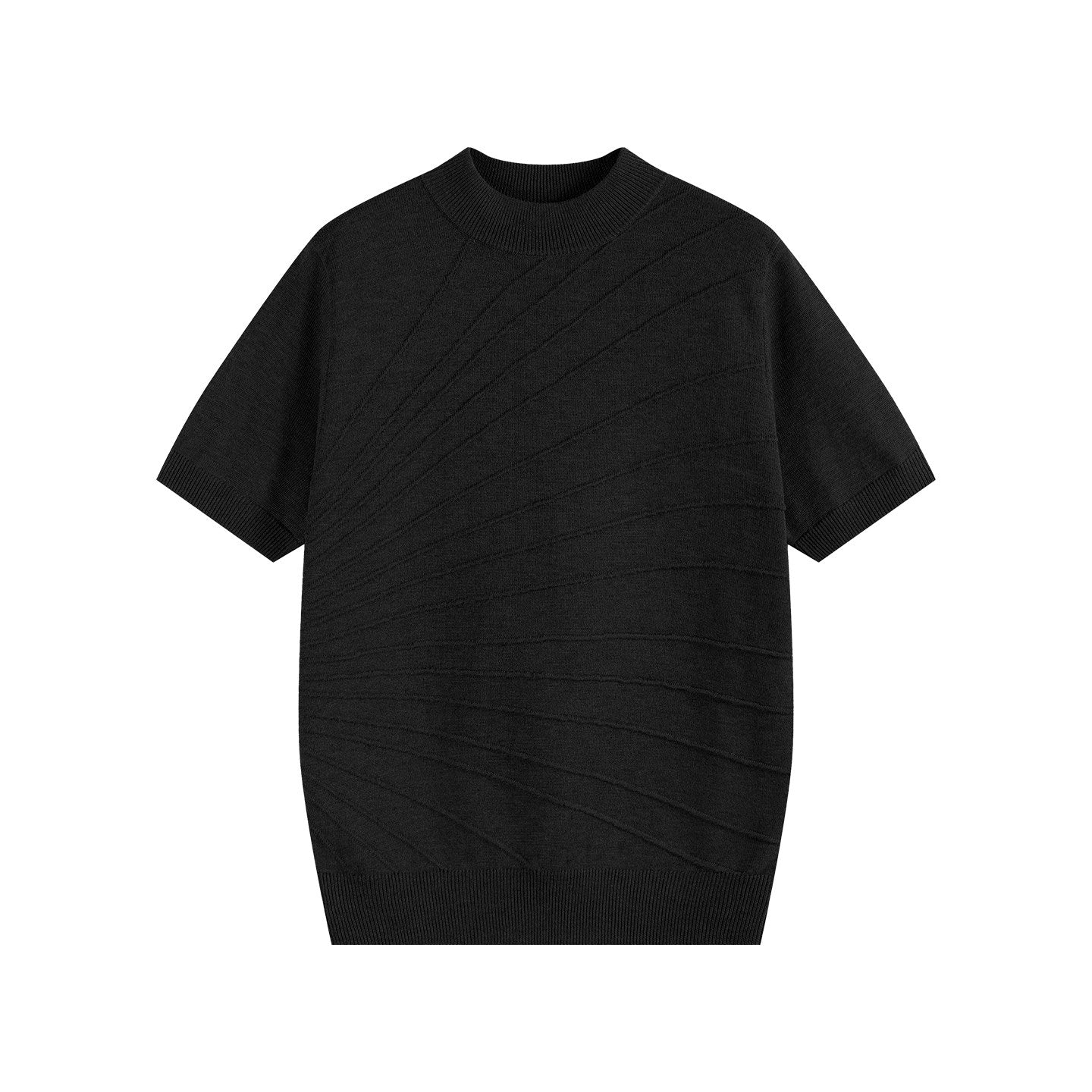 Sculptural Jacquard Mid Neck Short Sleeve Sweater