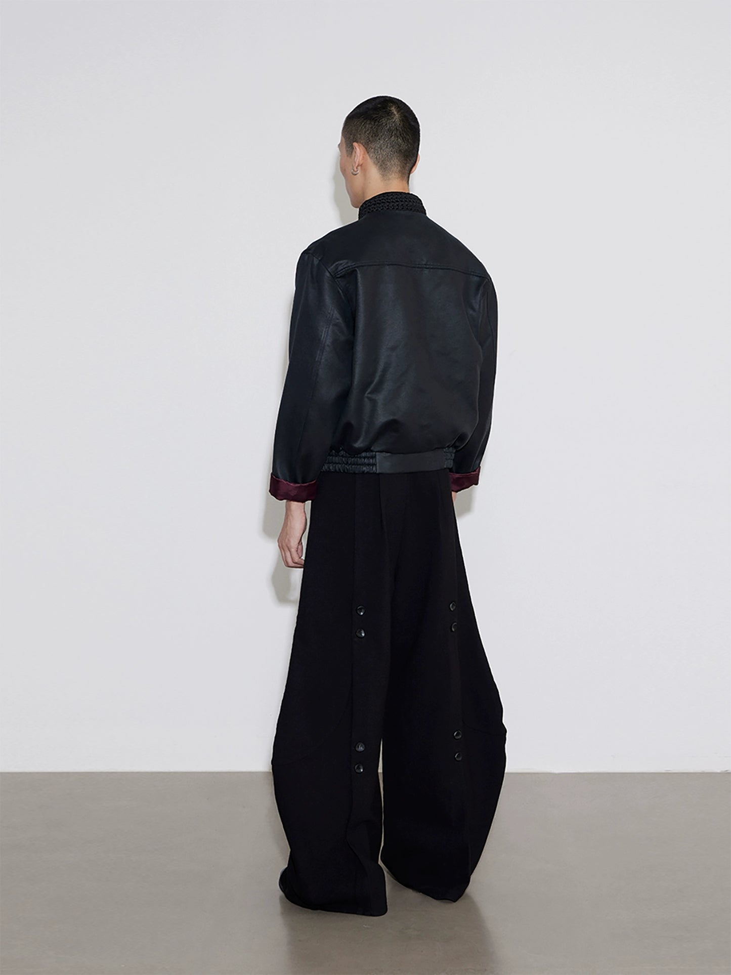 Knitted Collar Woven Collar Leather Jacket