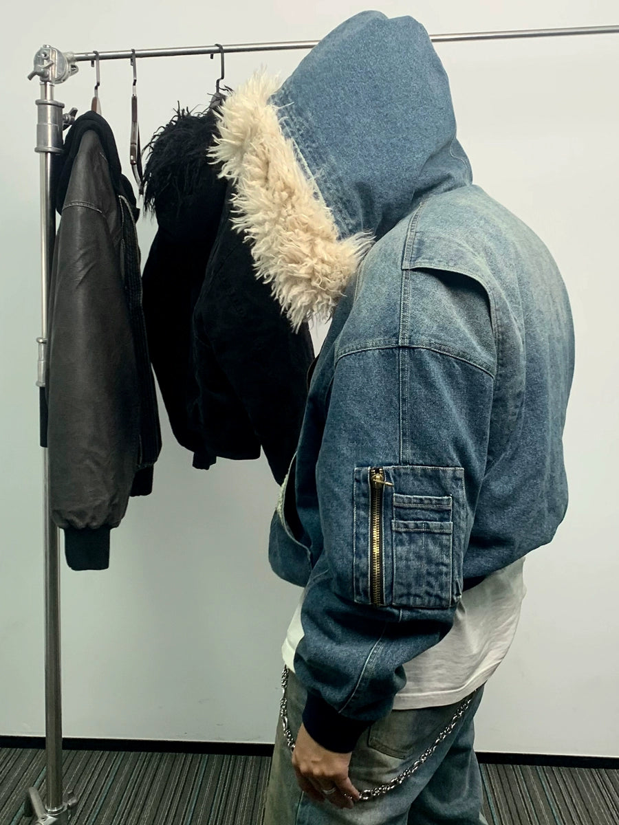 Washed Denim Fleece Jacket