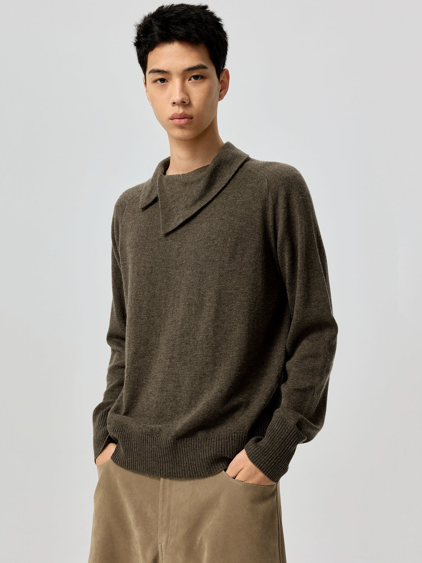 Asymmetric Neckline Wool Sweater