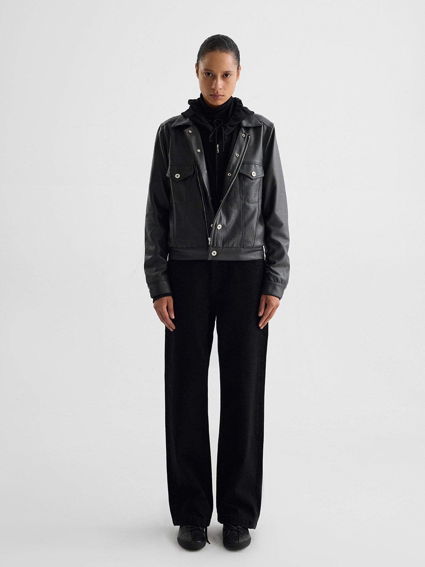 Short Motorcycle Coated Jacket
