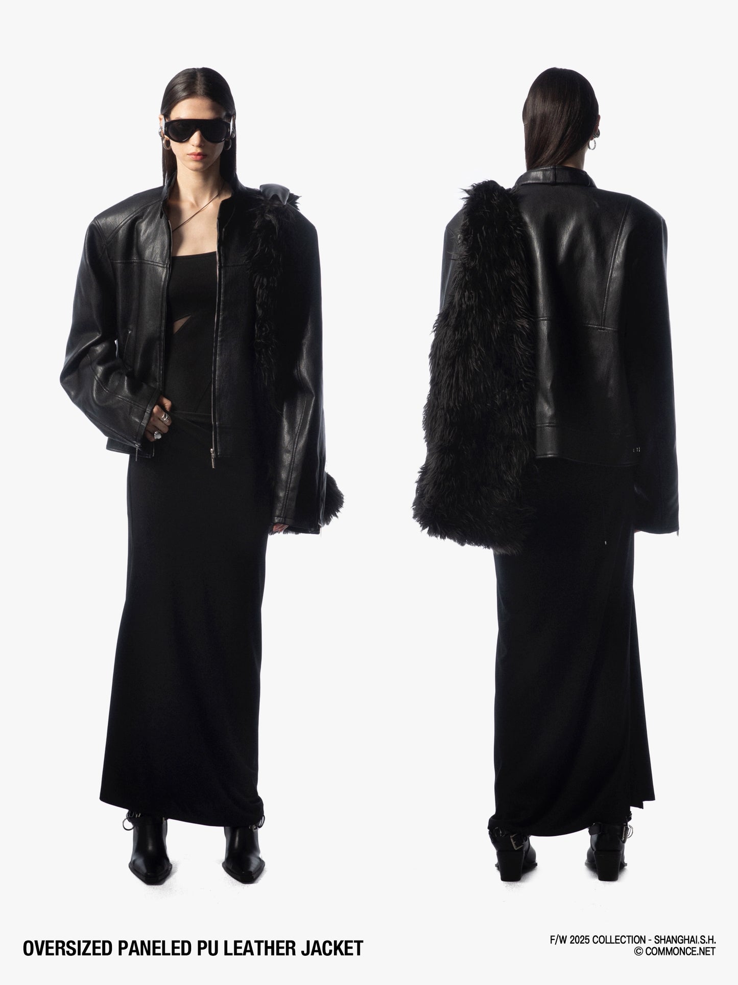 Oversize Panelled PU leather Jacket