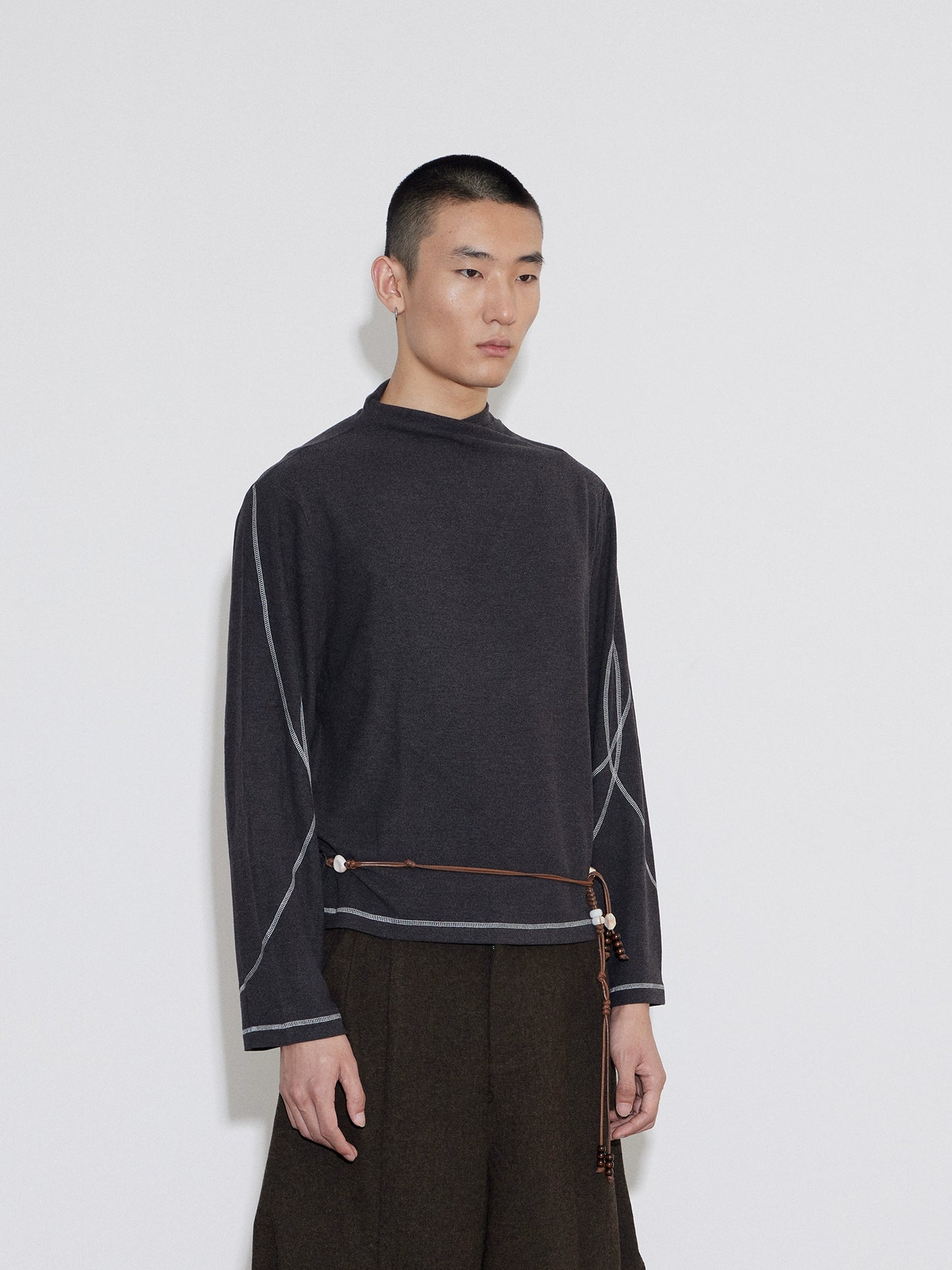 Slanted collar Topstitch Knit