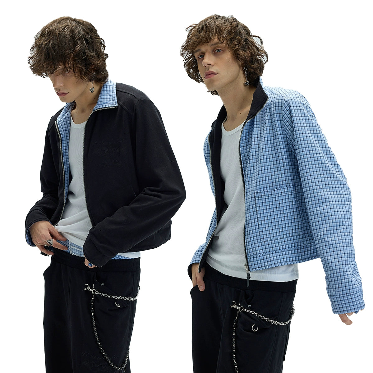 Reversible Checkered Stand up collar jacket