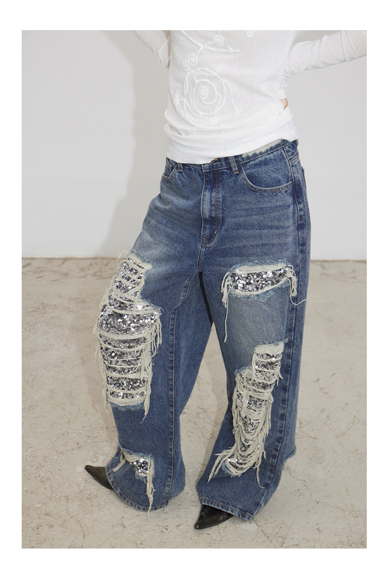 Ripped Primary wash Glitter jeans