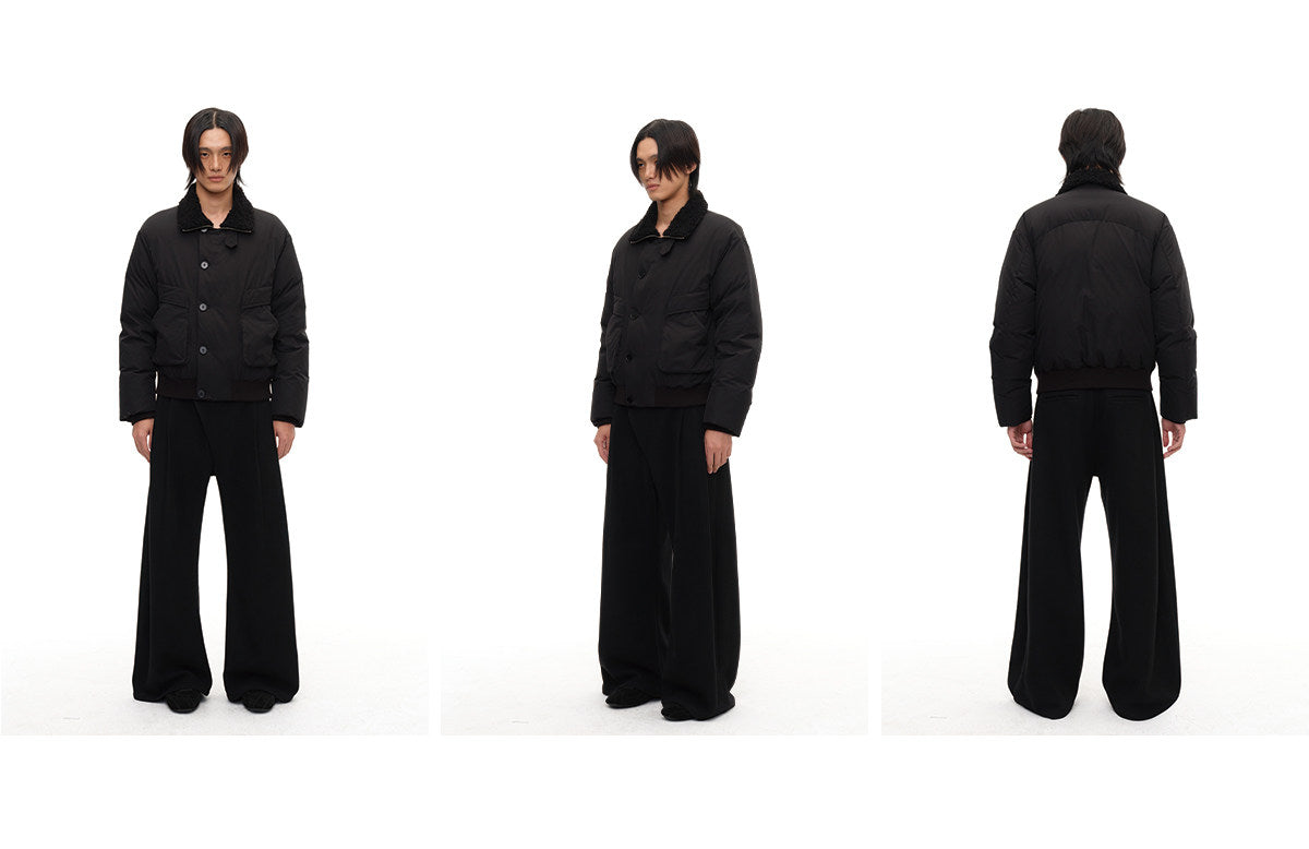 Fur Collar Slip Pocket Buttoned Down Jacket