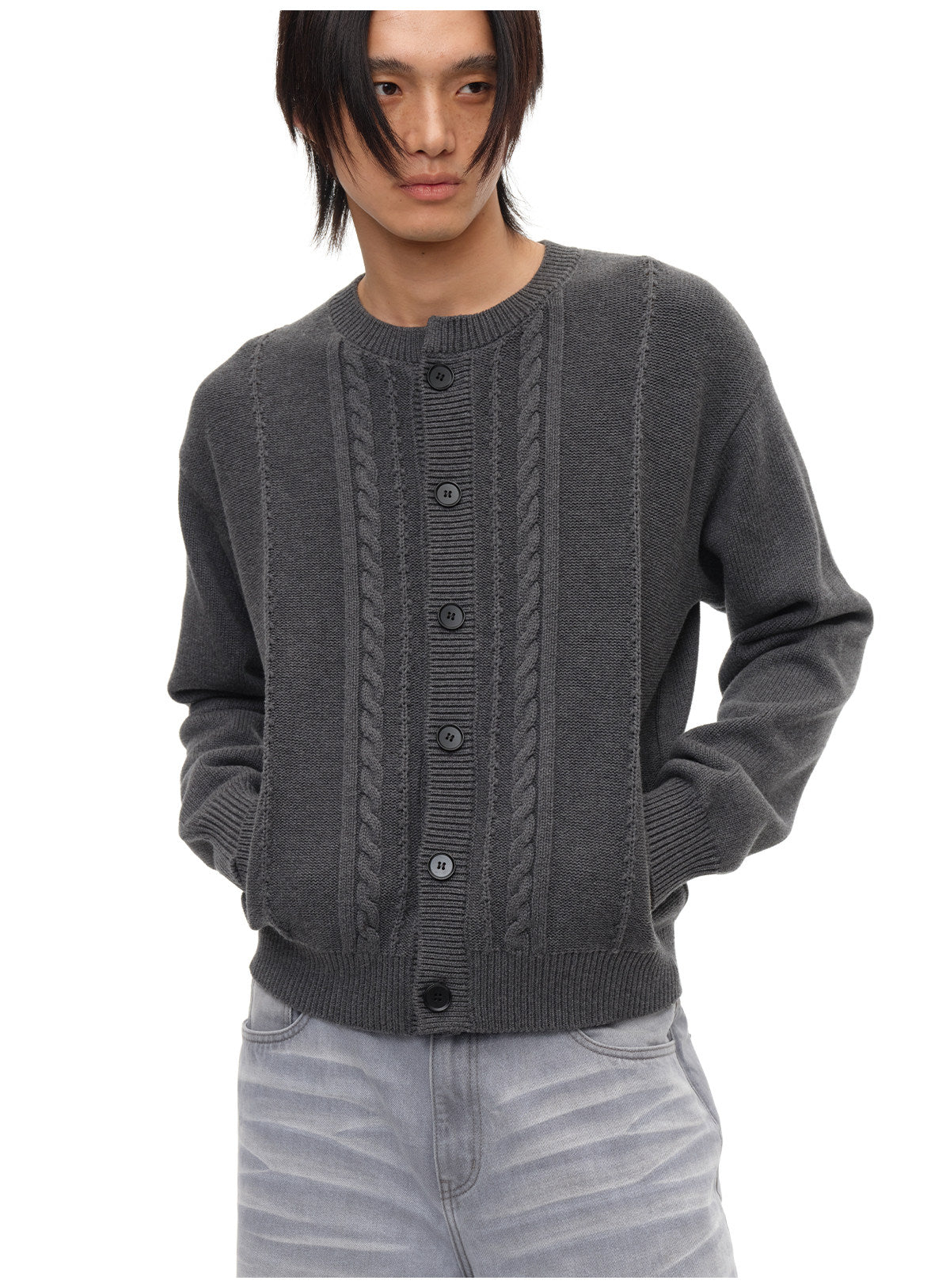 Cable crew neck cardigan