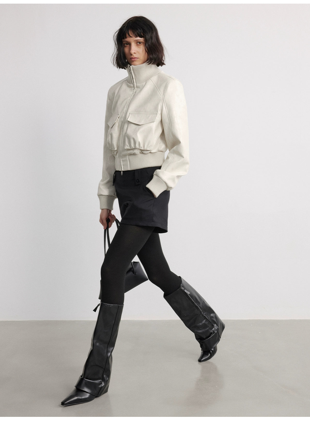 Oil-wax PU Leather Cropped Leather jacket