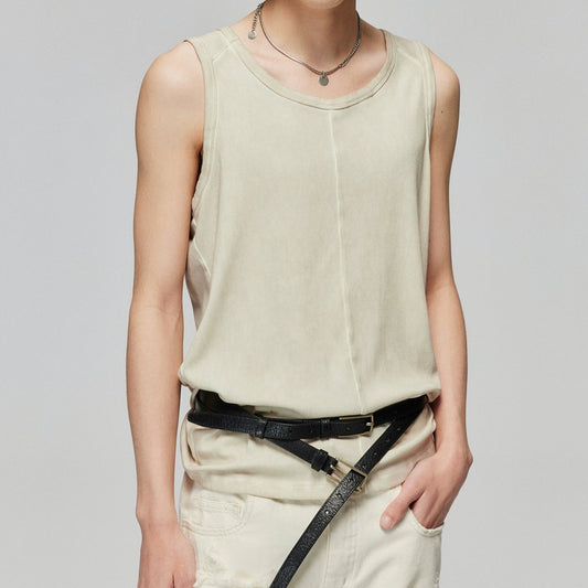 Rib-dye distressed crewneck vest