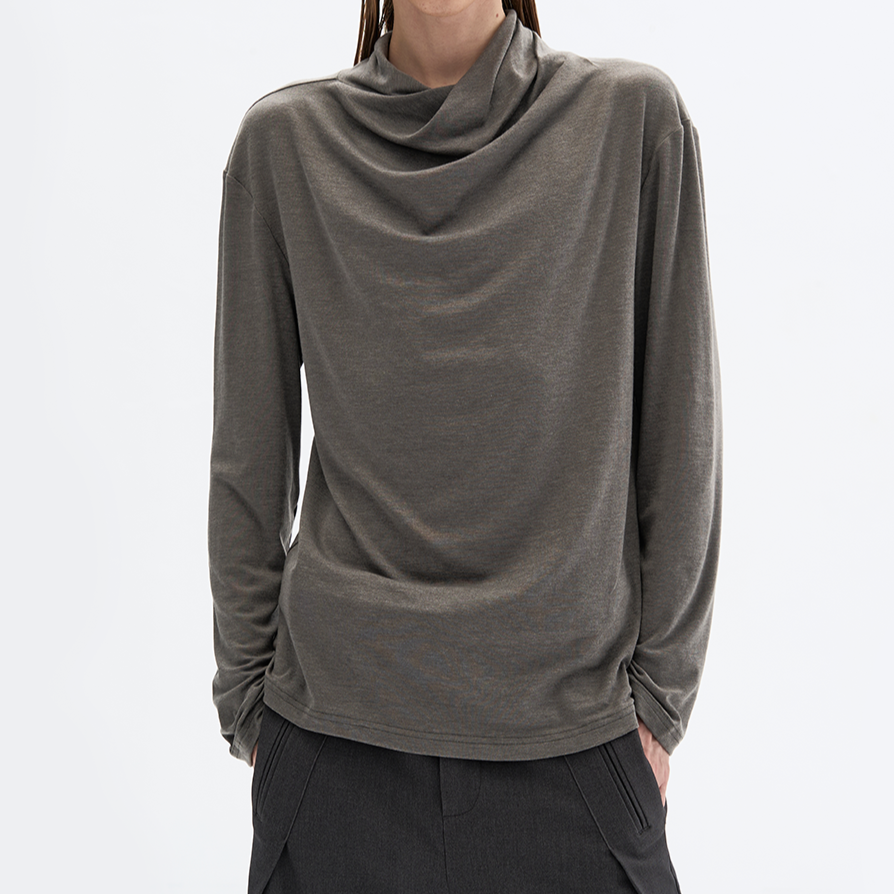 Wrap Neck Long Sleeve T-shirt